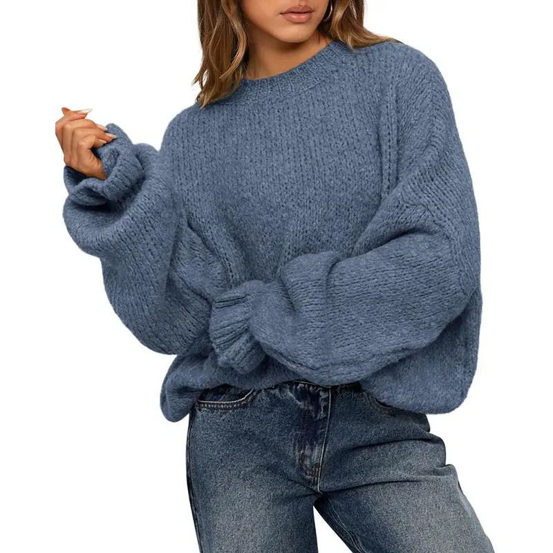 Women's Oversized Sweater Crewneck Long Sleeve Fuzzy Knit Chunky Pullover Sweaters