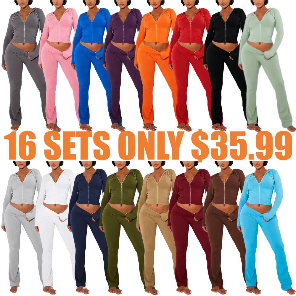 2-Piece Cropped Hoodie & Flared Pants Set