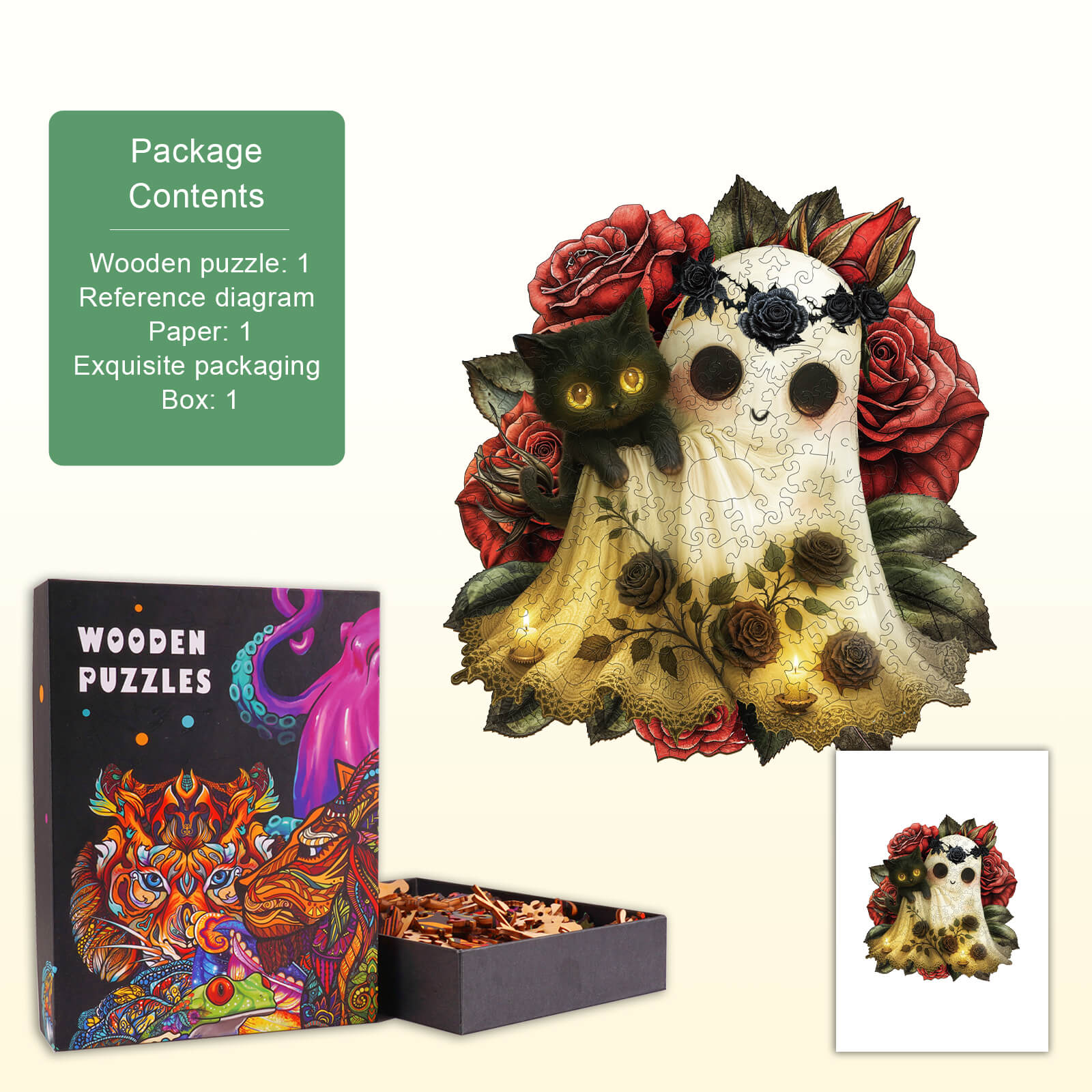 Ghost Loves Cat Wooden Jigsaw Puzzle