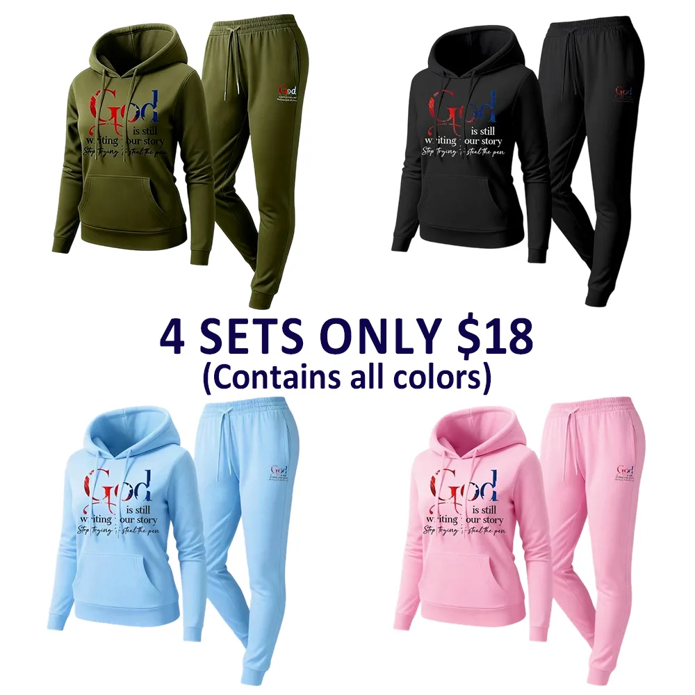 Women'S God Letter Print Hoodie And Drawstring Track Pants Set