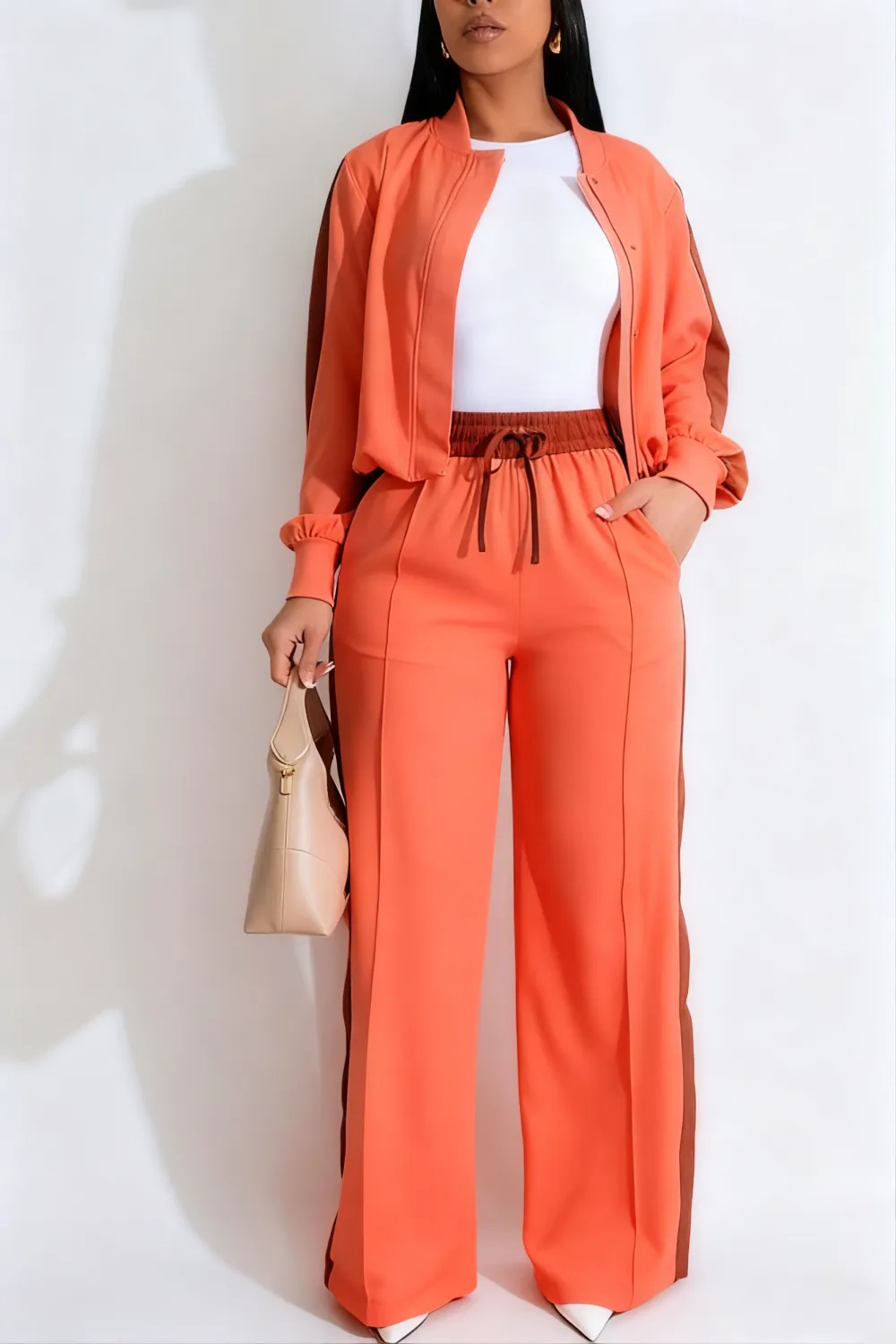 2-piece Set Women's Patchwork Top & Wide Leg Pants Set