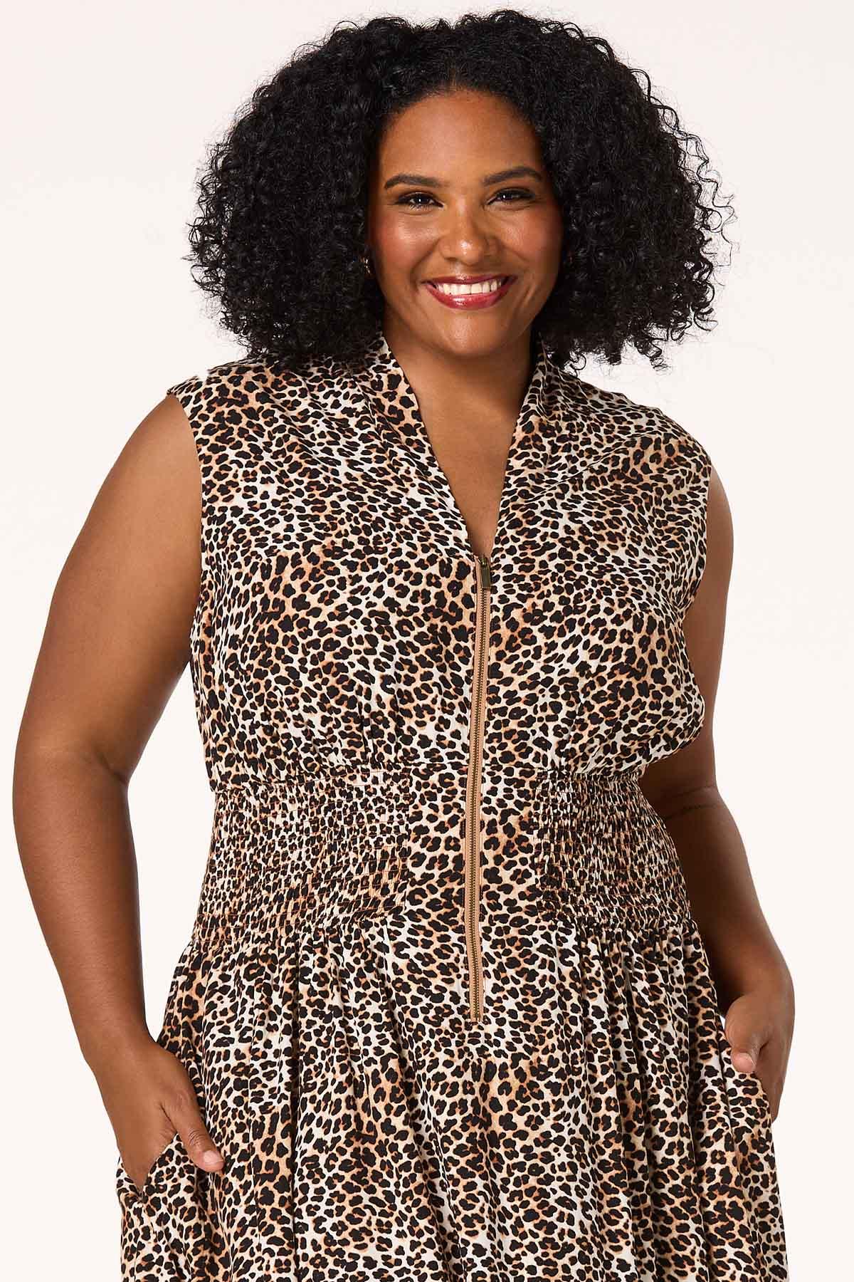 Plus Size Animal Zip Front Dress