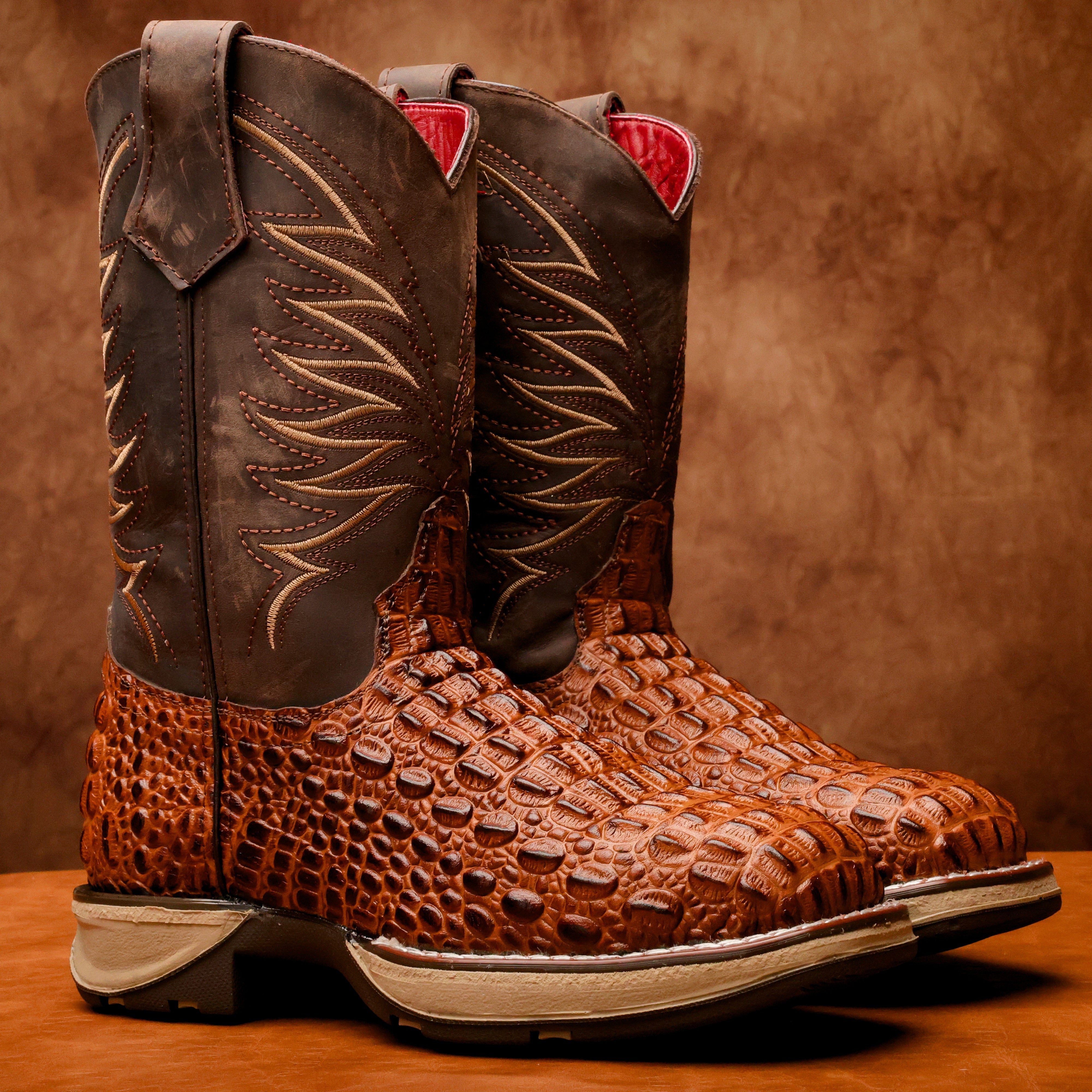 Cognac Caiman Hornback Leather Boots With 3D Lightweight Sole - Composite Toe
