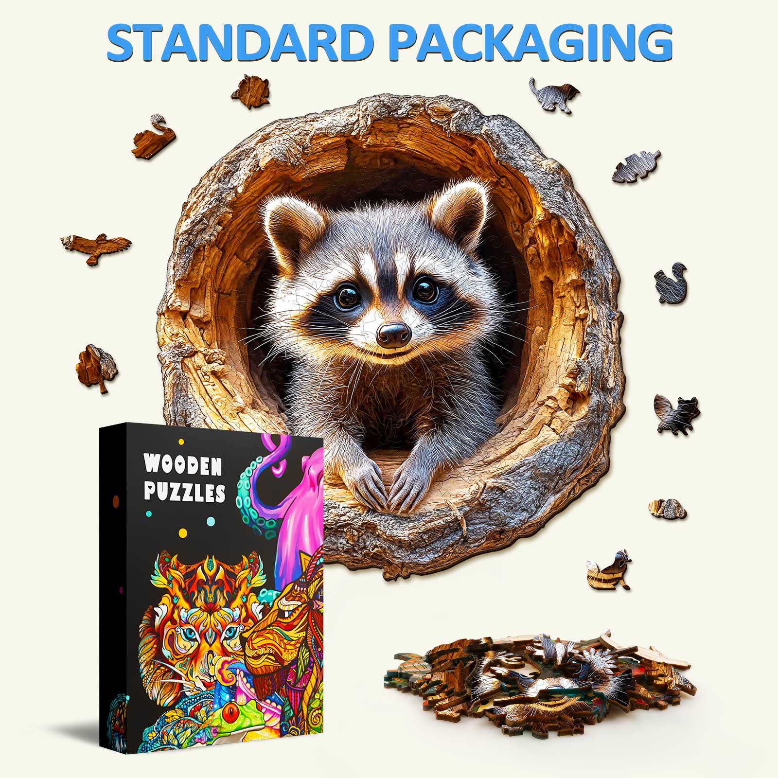 Tree Hole Raccoon-1 Wooden Jigsaw Puzzle
