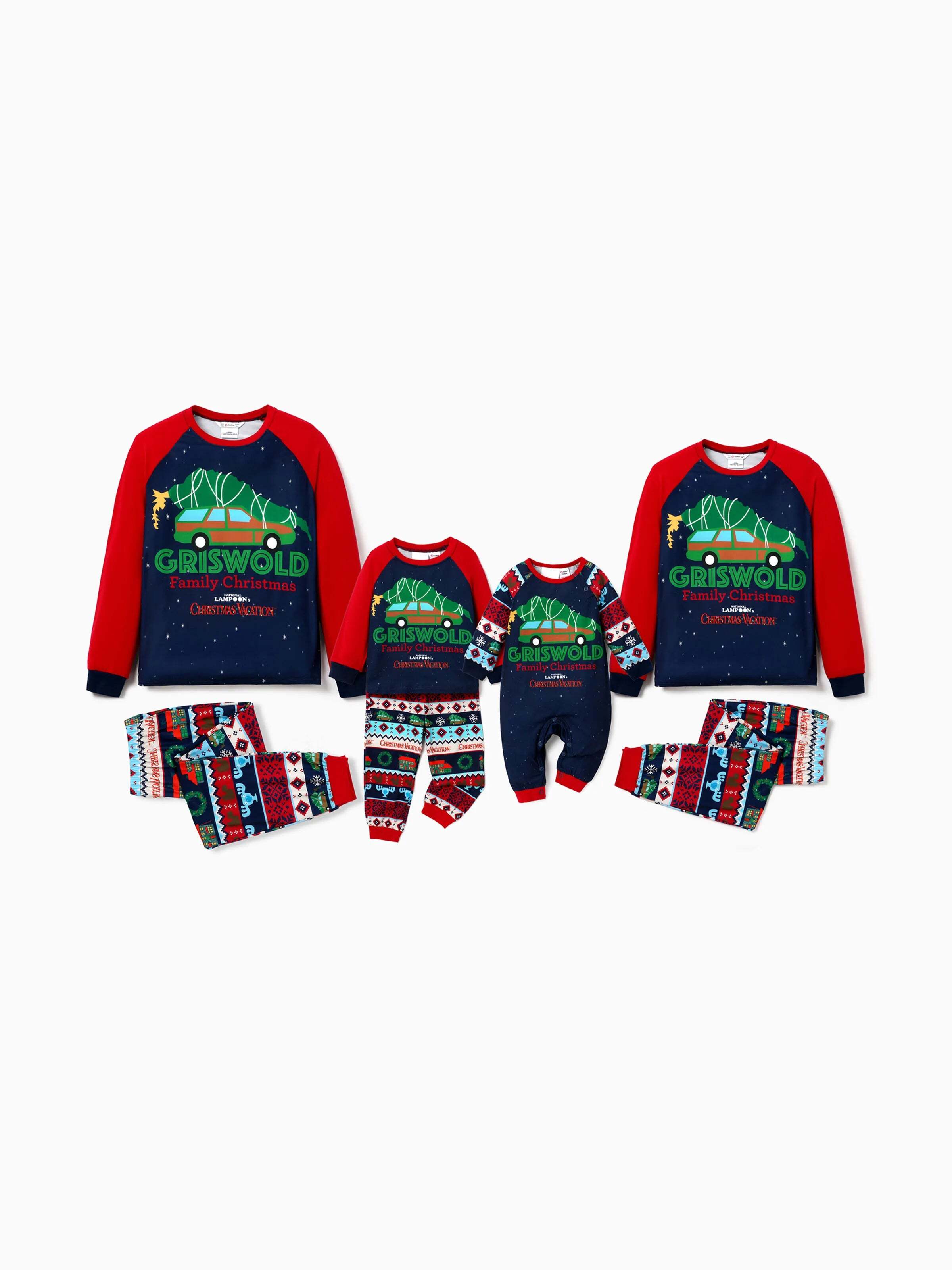 Christmas Vacation Family Matching Character Print Pajamas Sets with Christmas Socks