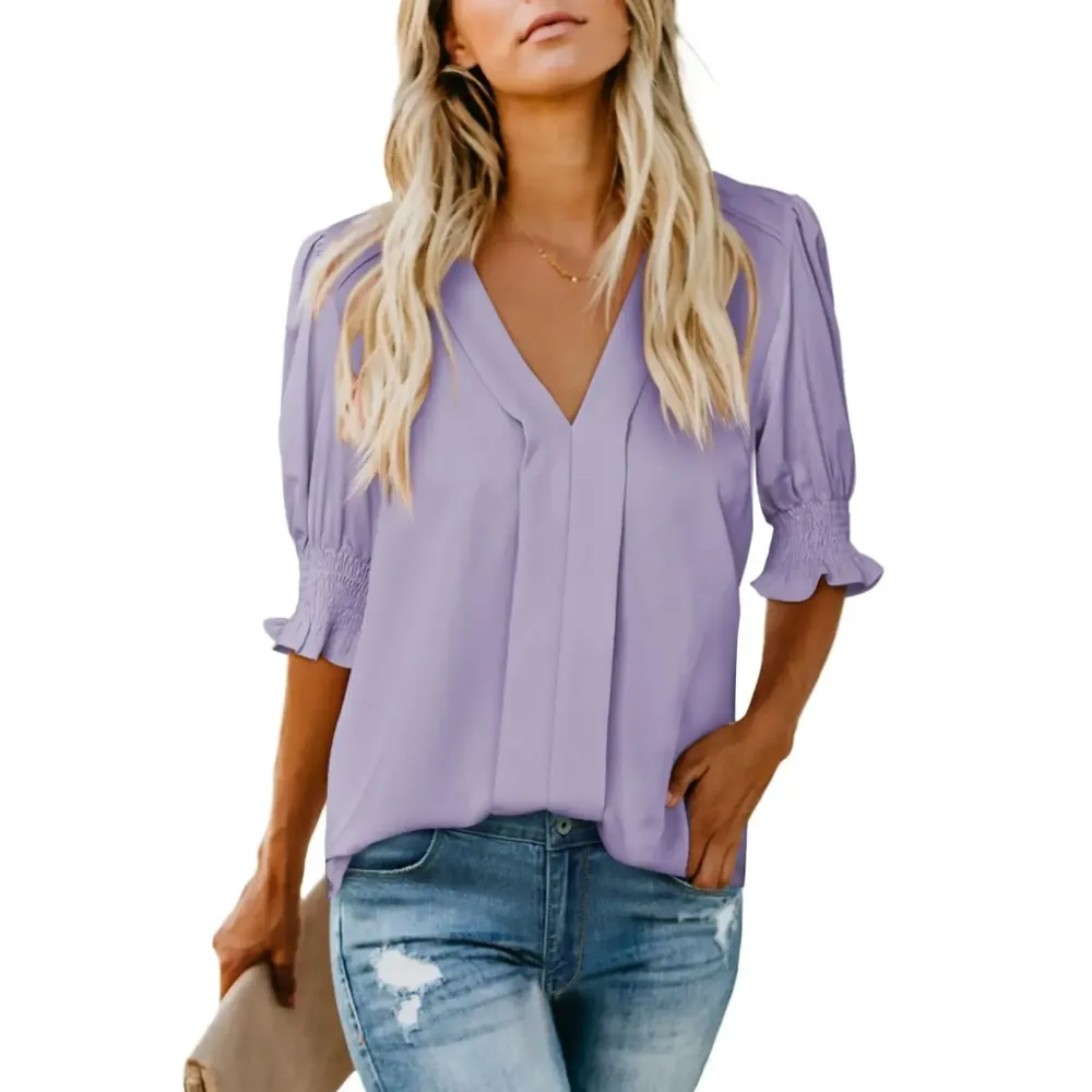 Womens Graphic Solid V Neck T Shirts Tops Casual Ruffle Short Sleeve Blouses Boho Floral