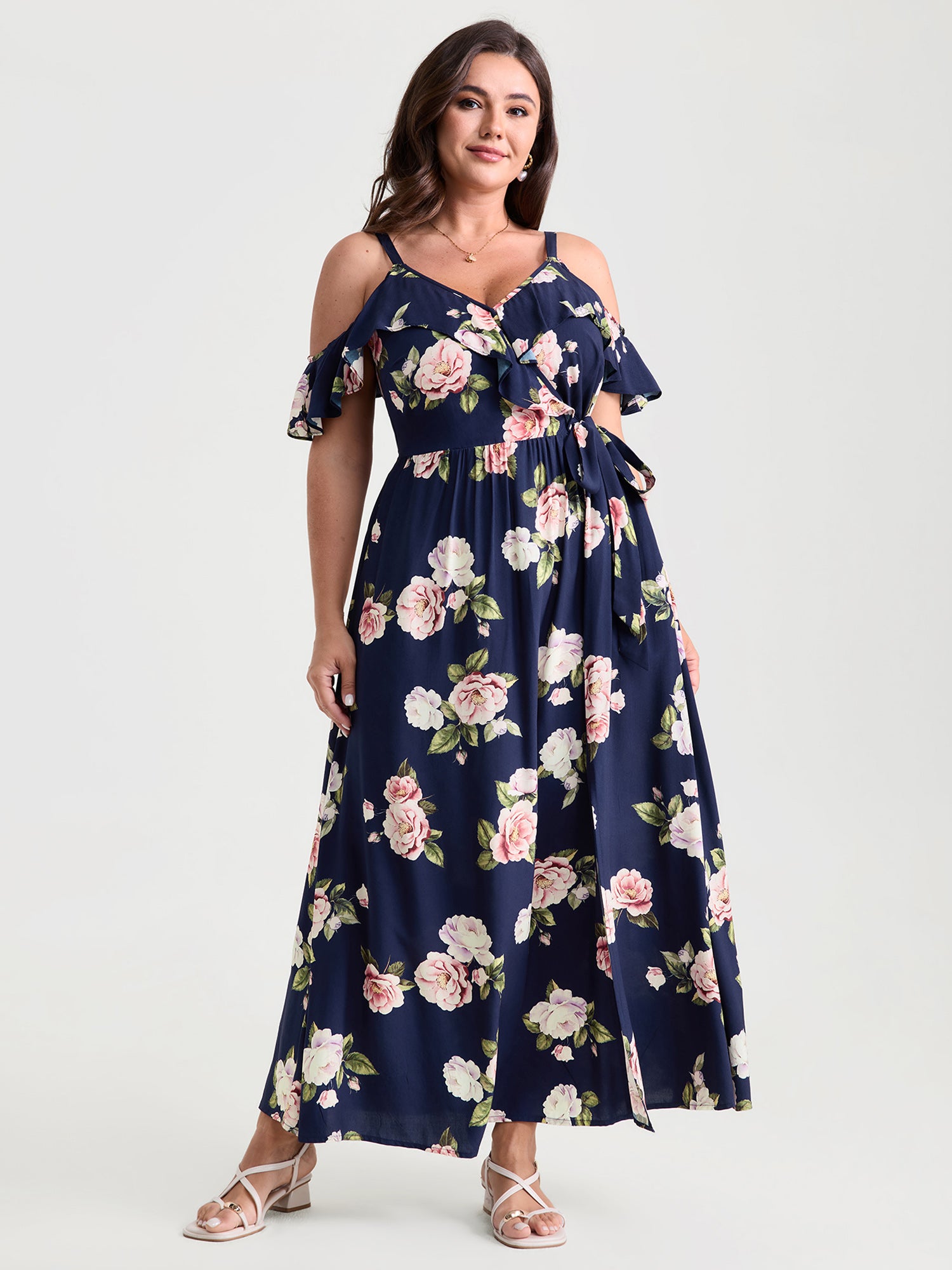 Romantic Floral Print High Slit Maxi Dress