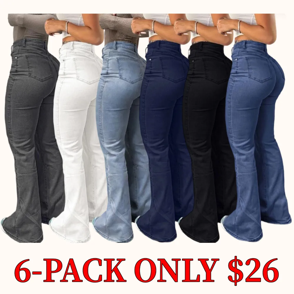 Kardashian-style women's high-waisted flare jeans, a sexy, stretchy, and comfortable pair of trousers.