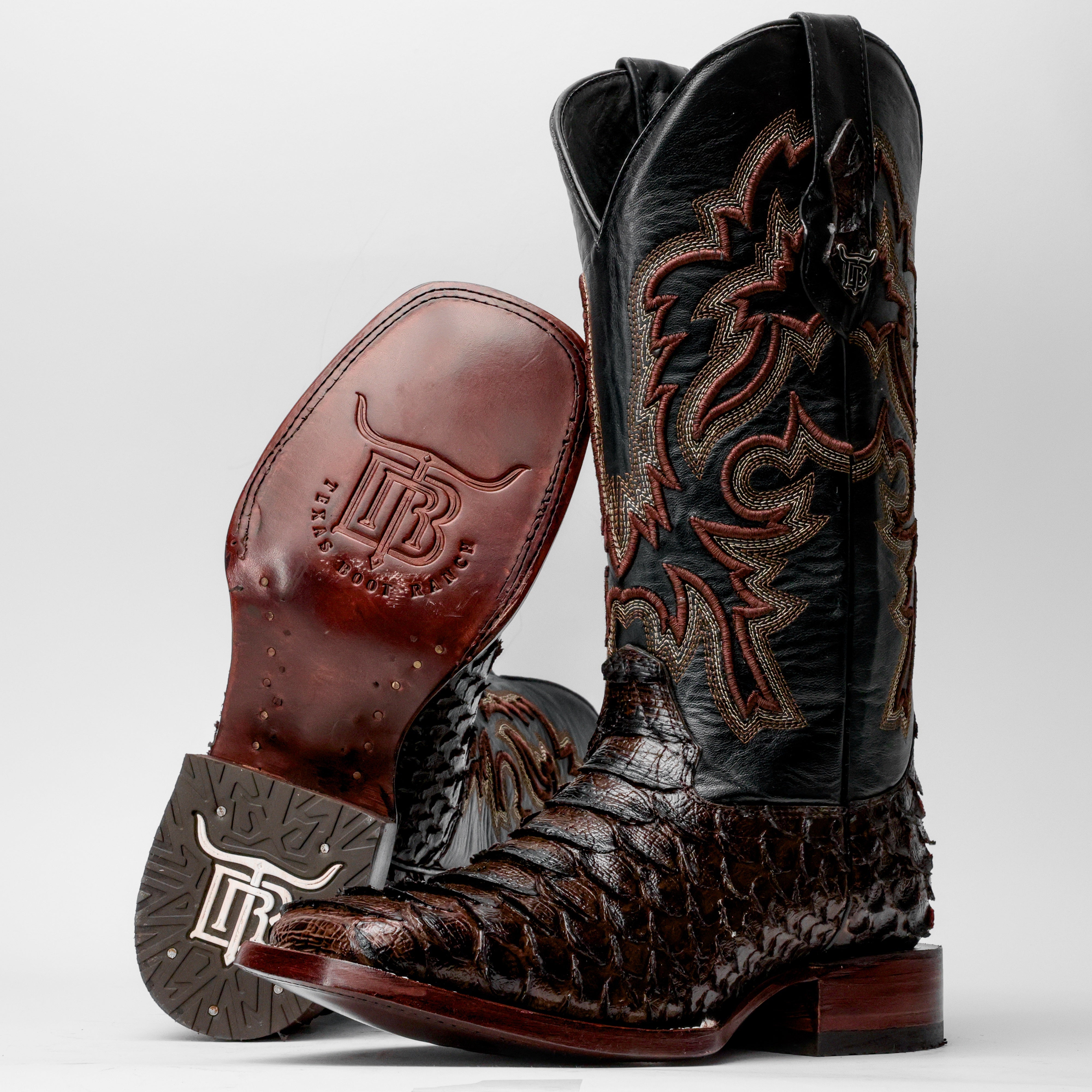 Brown Jumbo Python Leather Boots - Square Toe