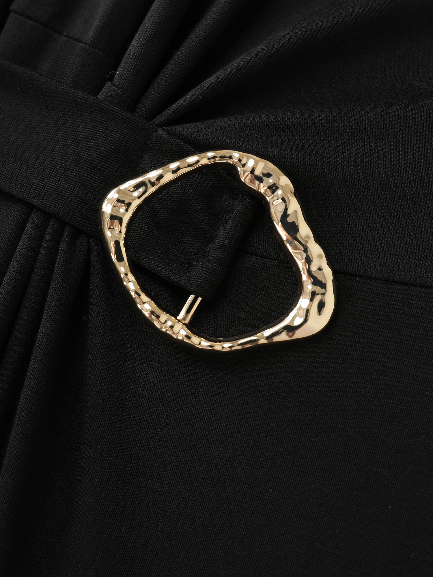 Stretch Knit Pockets Waist-Buckle Mini Dress