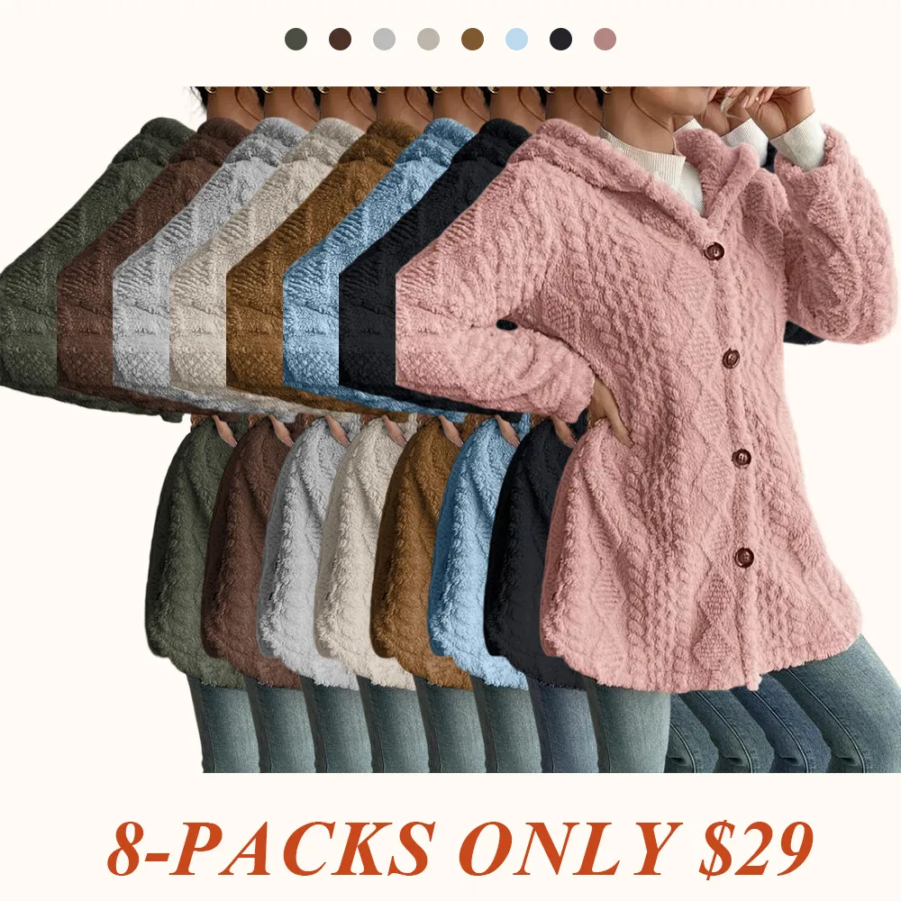 Women's Solid Color Fuzzy Hooded Jacket