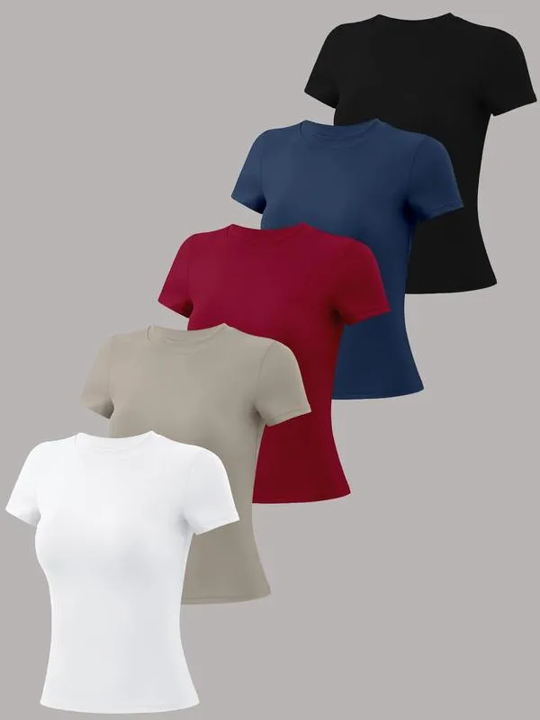 Women's Solid Round Neck Sports Tee (Less than $3 each!)