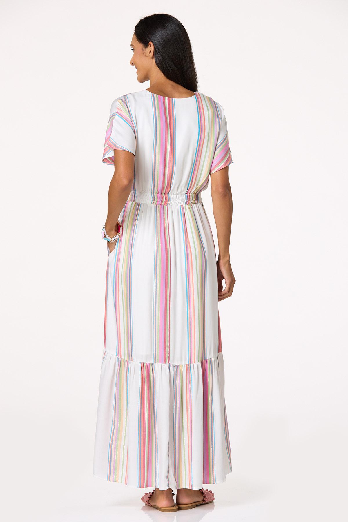 Multicolor Striped Tassel Waist Dress