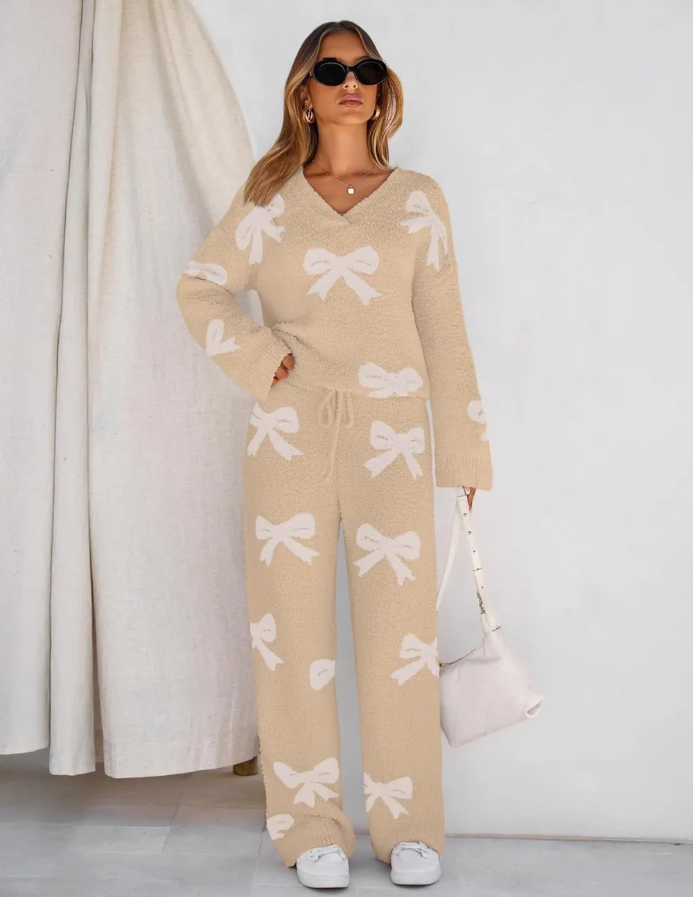 Women's Lounge Sets 2025 Fall Fashion 2 Piece Outfits Sweater Pajama Set