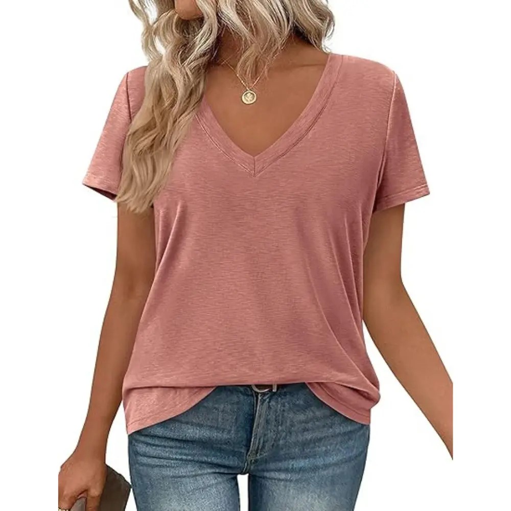🔥11-Pack $24.99-Women’s Summer Casual V Neck Sleeve Loose Basic Tees