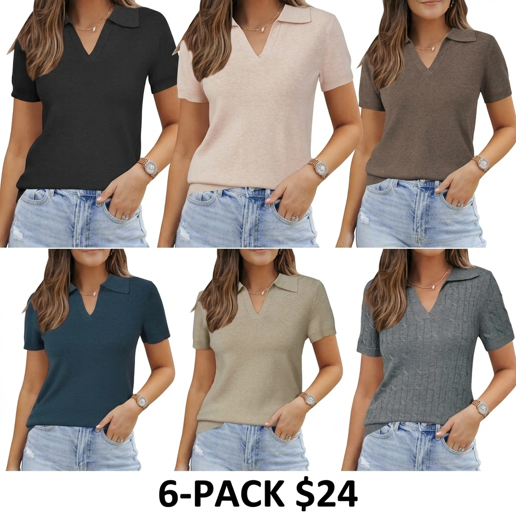 Women's Wool Blend Short Sleeve Polo Shirt – Soft Business Casual Summer Sweater Top