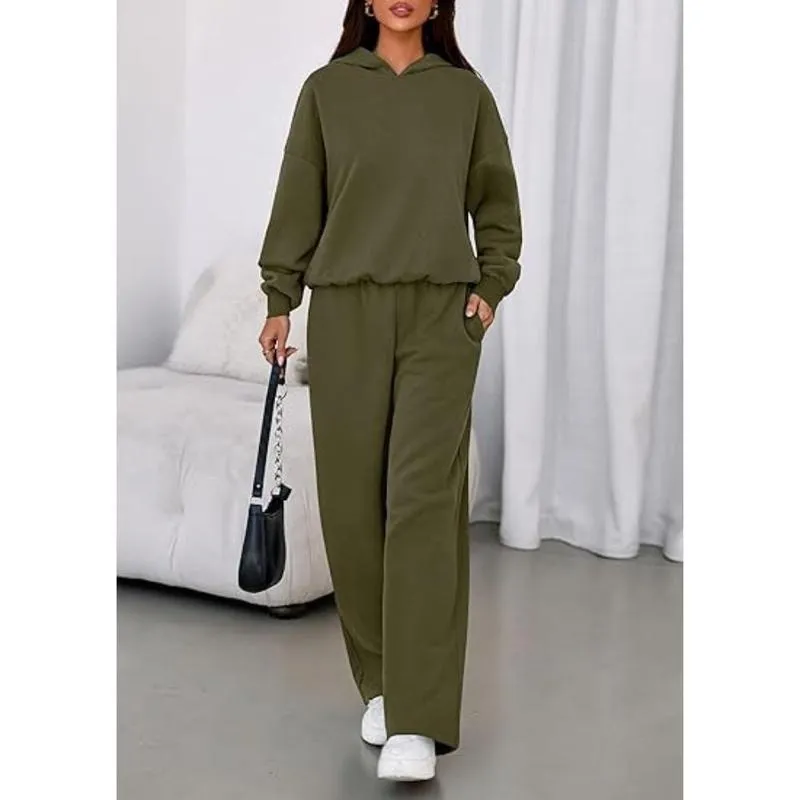 Womens Sweatsuits 2 Piece Set Casual Winter Long Sleeve Hoodie Loose Wide Leg Sweatpants Fall Tracksuit