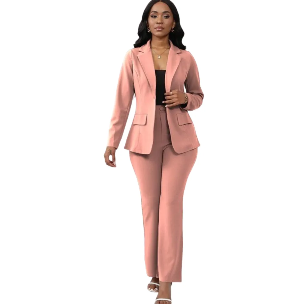 Women's Plain Lapel Blazer & Pants Set
