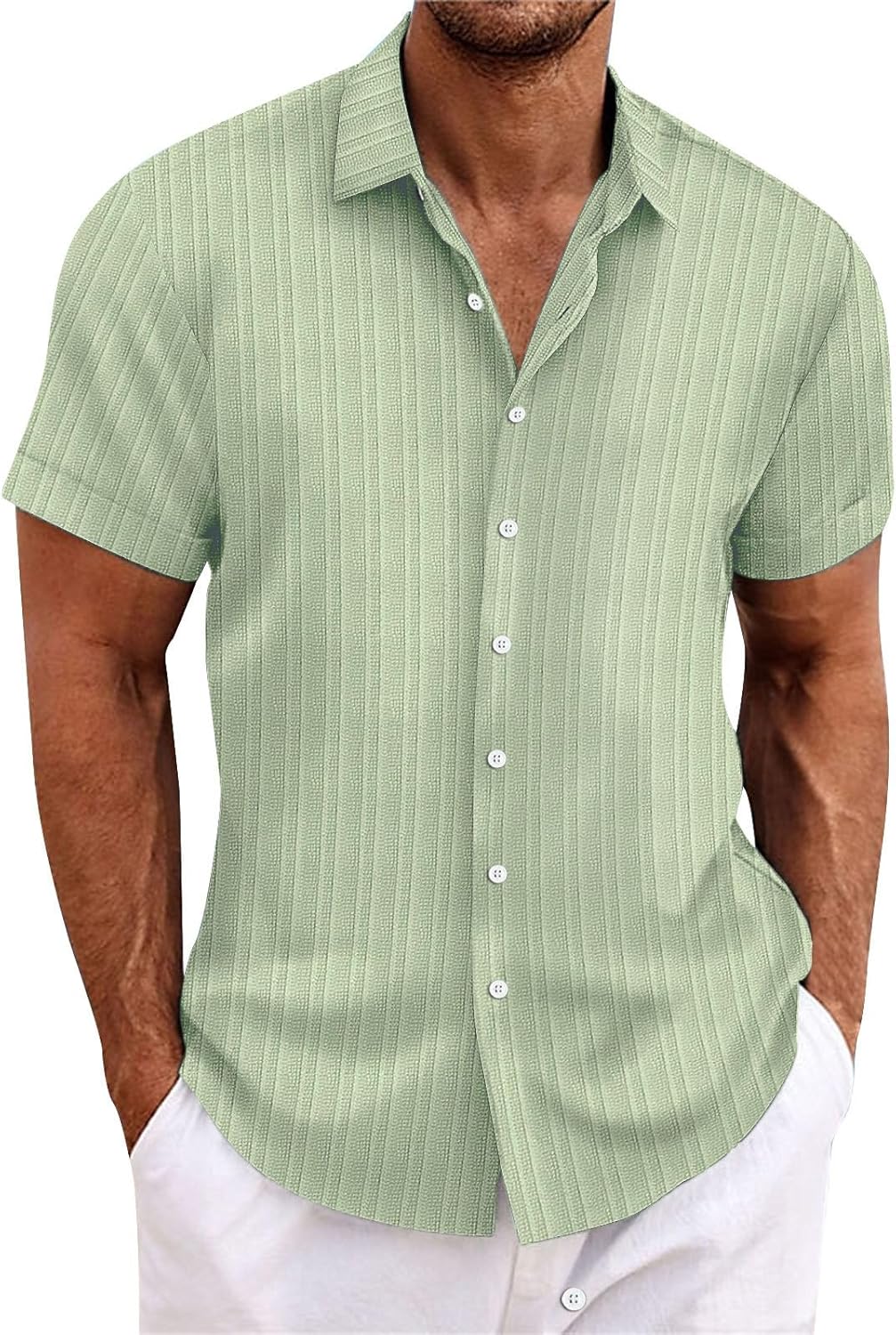 Men's Casual Loose And Comfortable Textured Short-sleeved Shirt