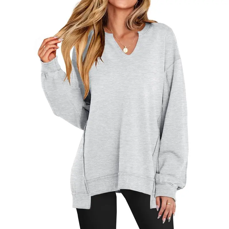 Womens Oversized Sweatshirt V Neck Long Sleeve