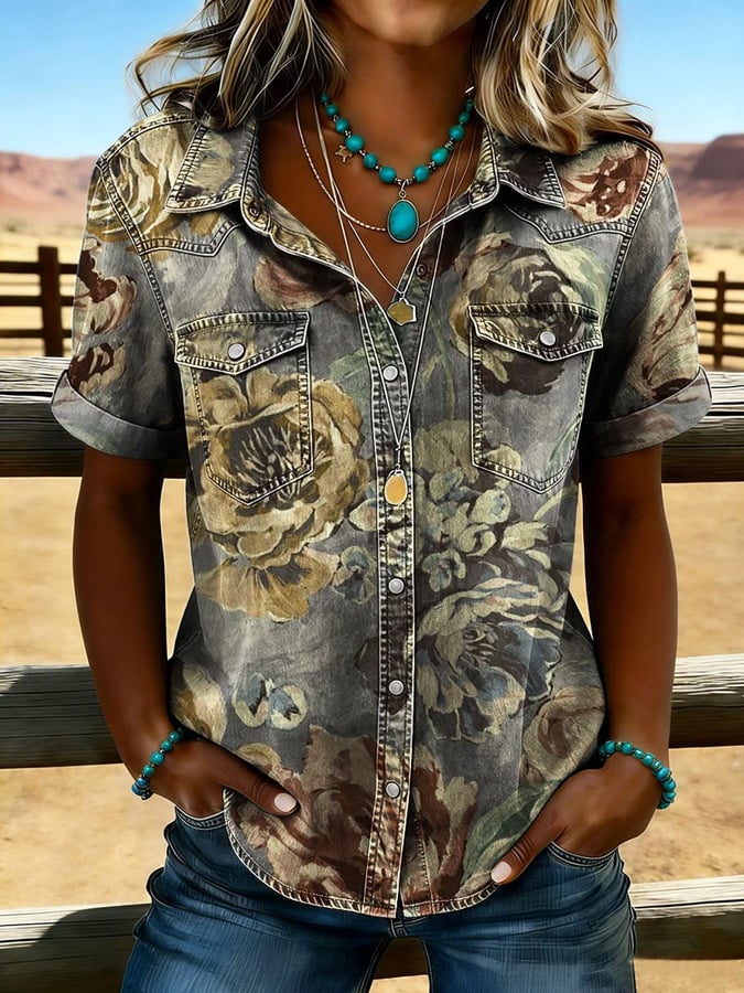 Women's Vintage Print Pocket Shirt