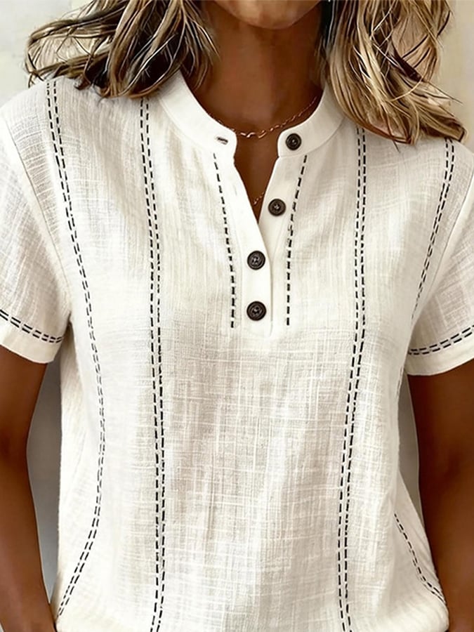 Women's Casual V-neck Short-sleeved Cotton Linen Top