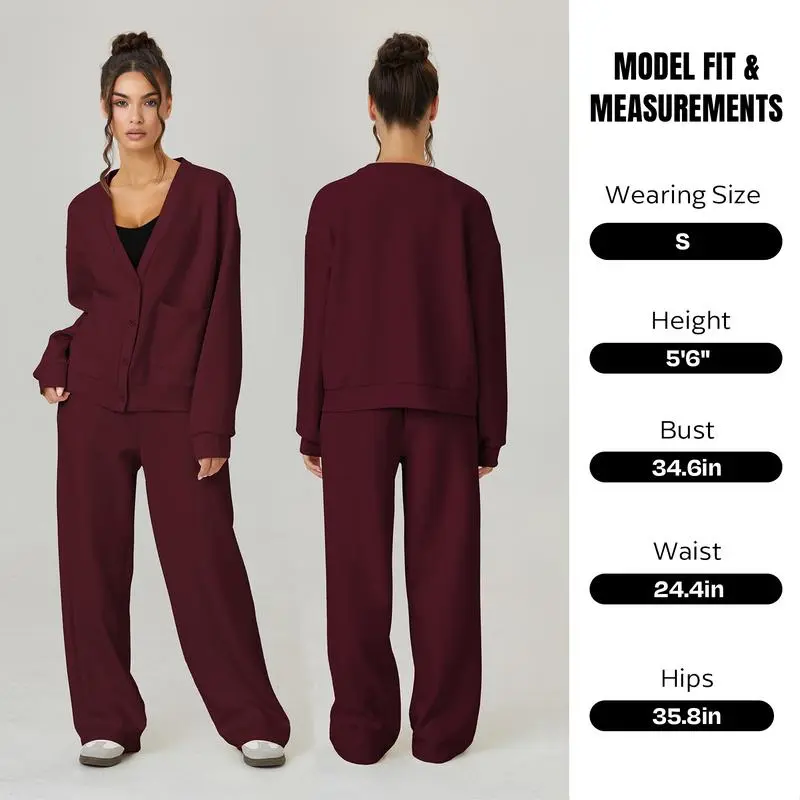 Women's Slouchy Solid Color V Neck Long Sleeve  & Drawstring Waist Trousers Co-ord