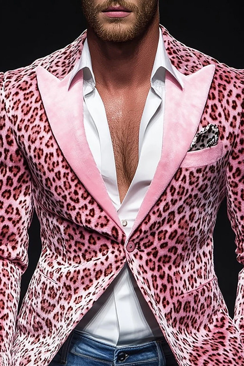 Men's Pink Leopard Print Single-Breasted Blazer