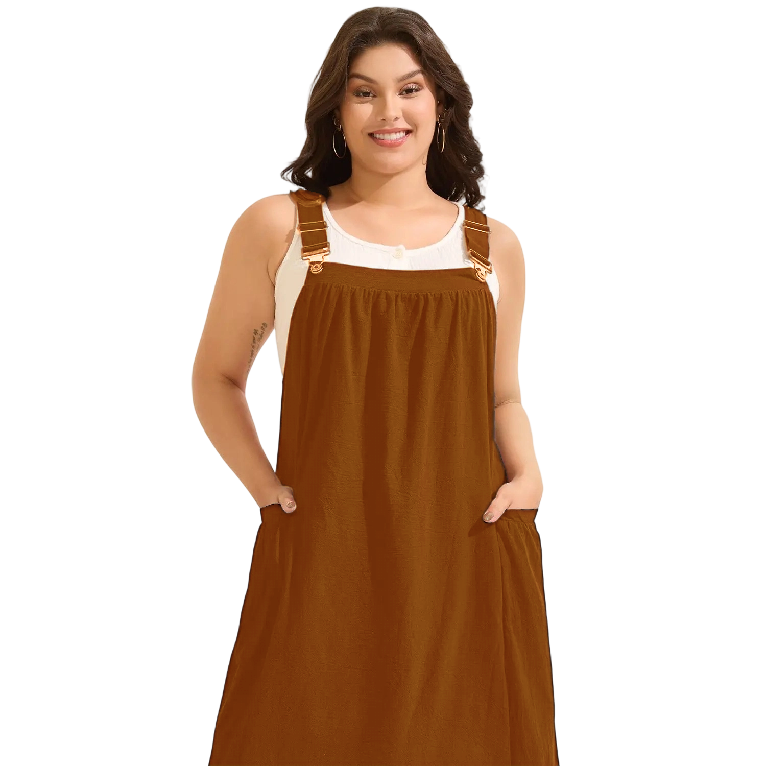 【Summer Turn-Up】【Pocket Approved】 Rust Pure Cotton Pleated Pockets Midi Dress
