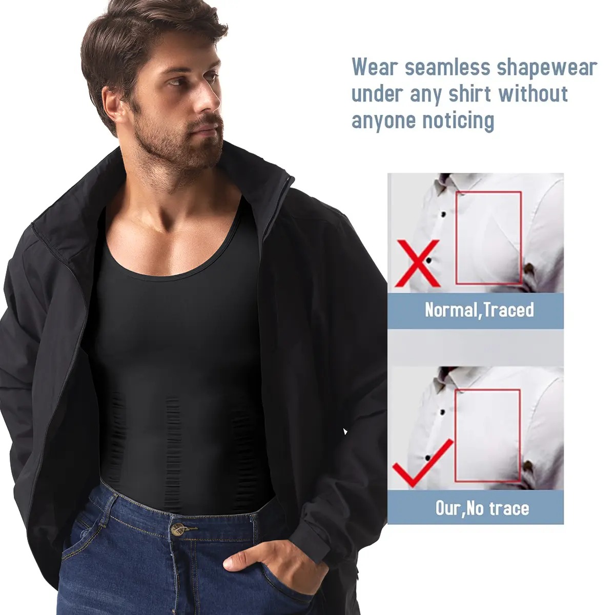 Menswear Compression Shirt Tummy Control Workout Tank Tops Shapewear Body Shaper Breathable Elastic Lightweight Soft Stretchy Shirt Suits Fabric Clothes Athletic Activewear