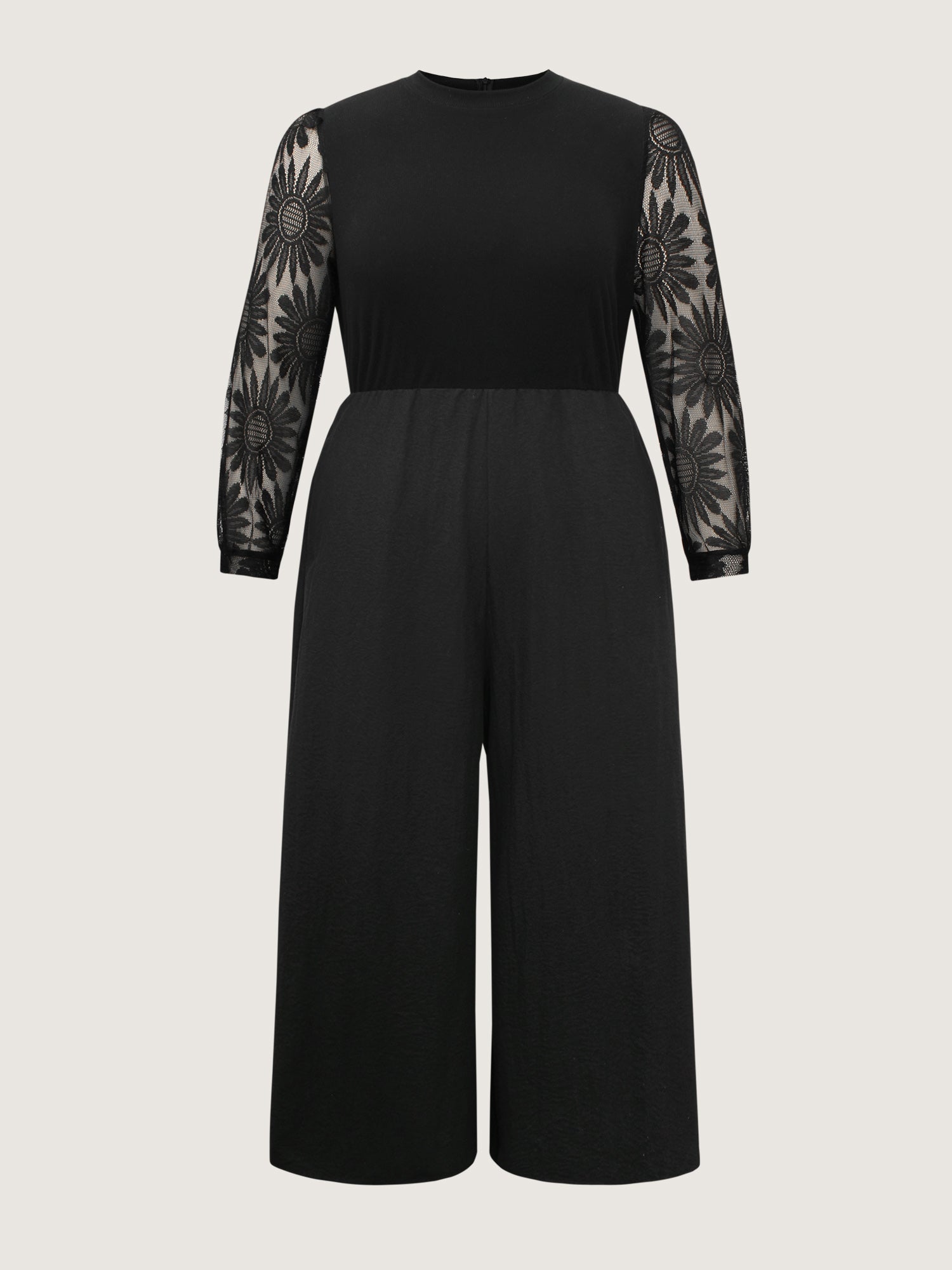Crochet Lace Mesh Mock Neck Jumpsuit