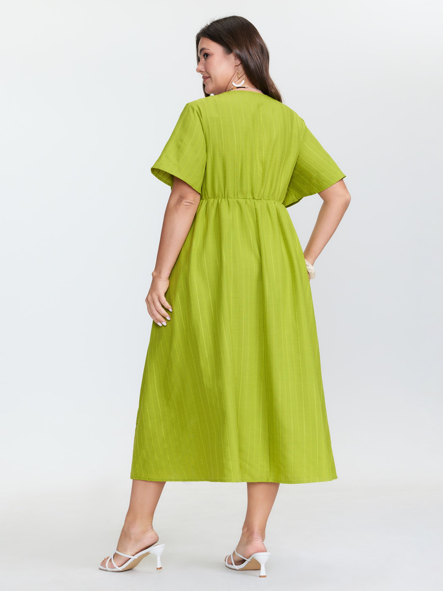 Ruched Bodice Embroidered Cut Out Midi Dress