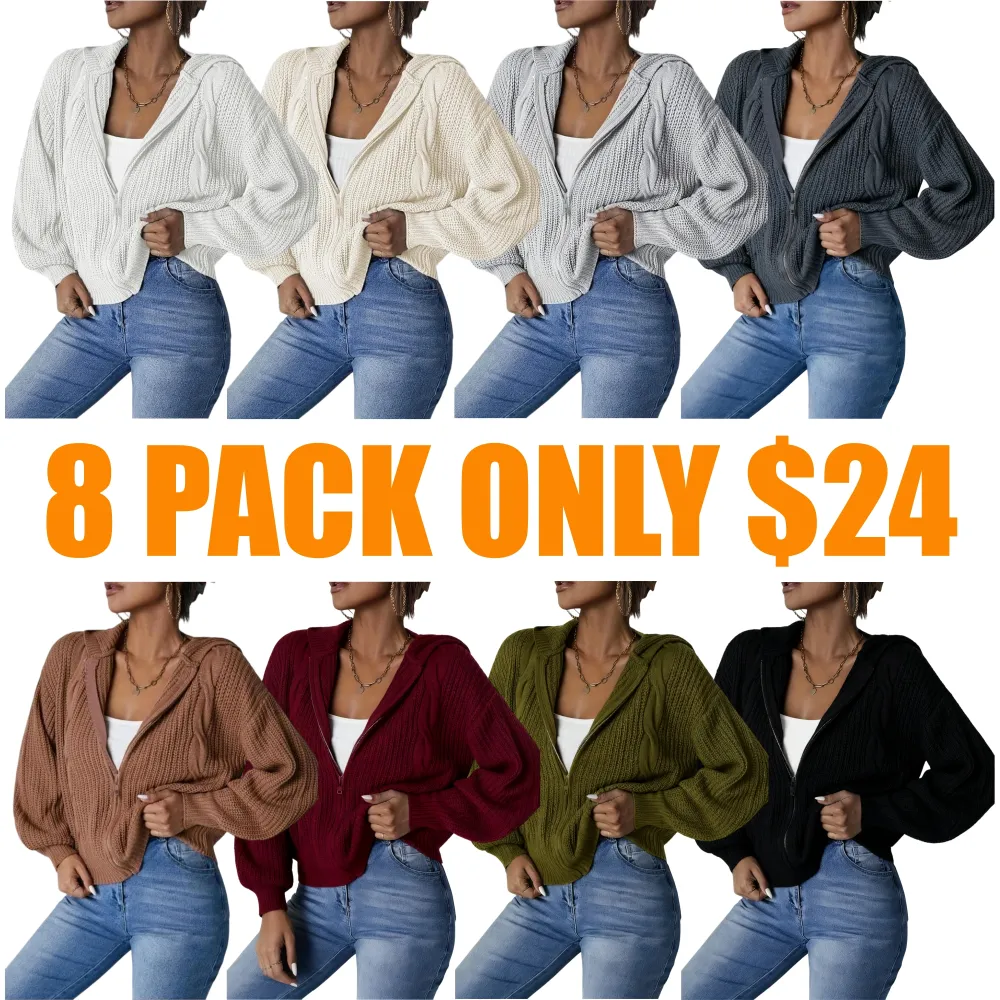 Women's Plain Zip Up Hooded Cardigan