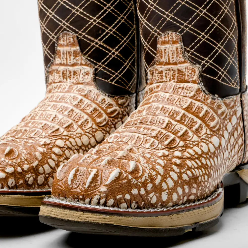 Rustic Desert Caiman Neck Leather Boots With 3D Lightweight Sole - Composite Toe