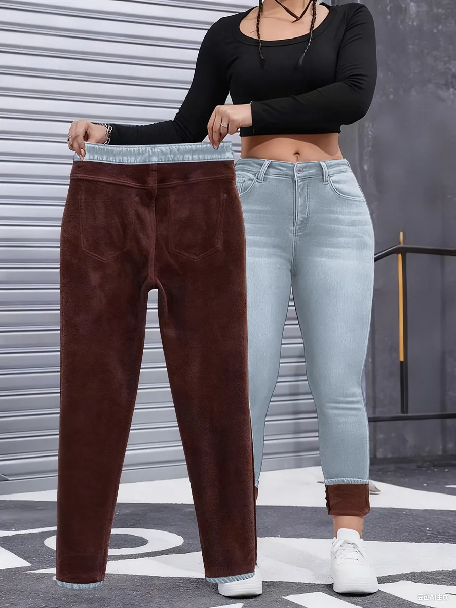 Women's Fall Winter Fleece Lined Denim Jeans