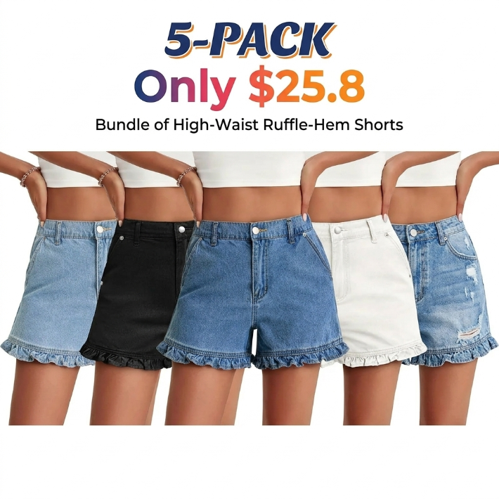 Women’s Summer Ruffle High-Waisted Denim Shorts