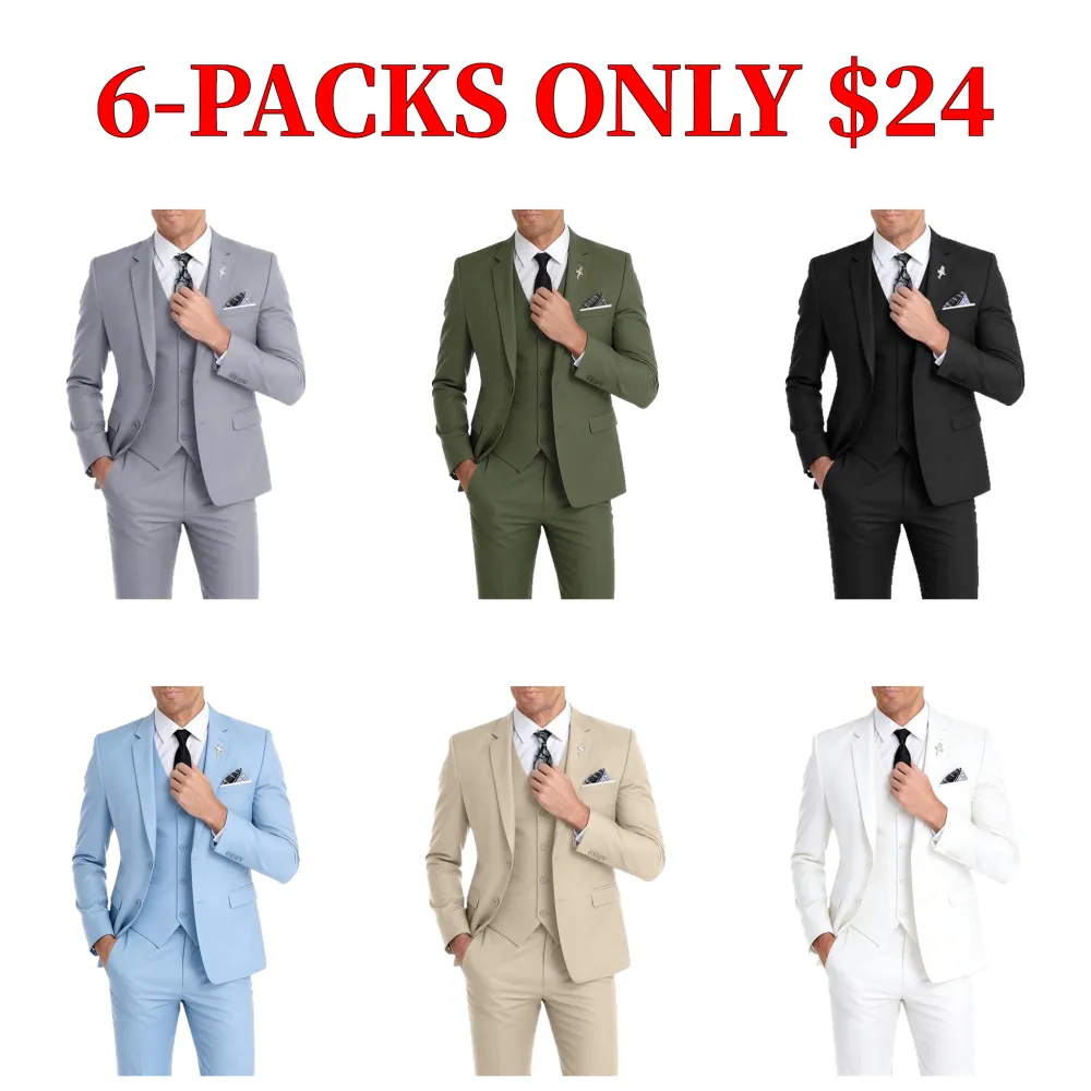 Mens Suit 3 Piece Set Slim Fit Wedding Groomsmen Suit for Men Two Buttons Suits Set Solid Jacket Vest Pants