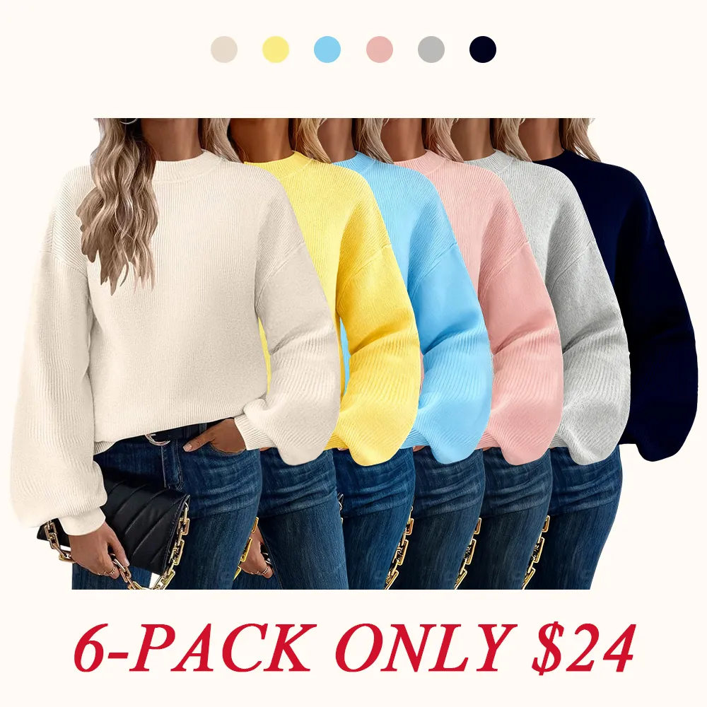 Women's high-neck long-sleeved loose lantern knit sweater