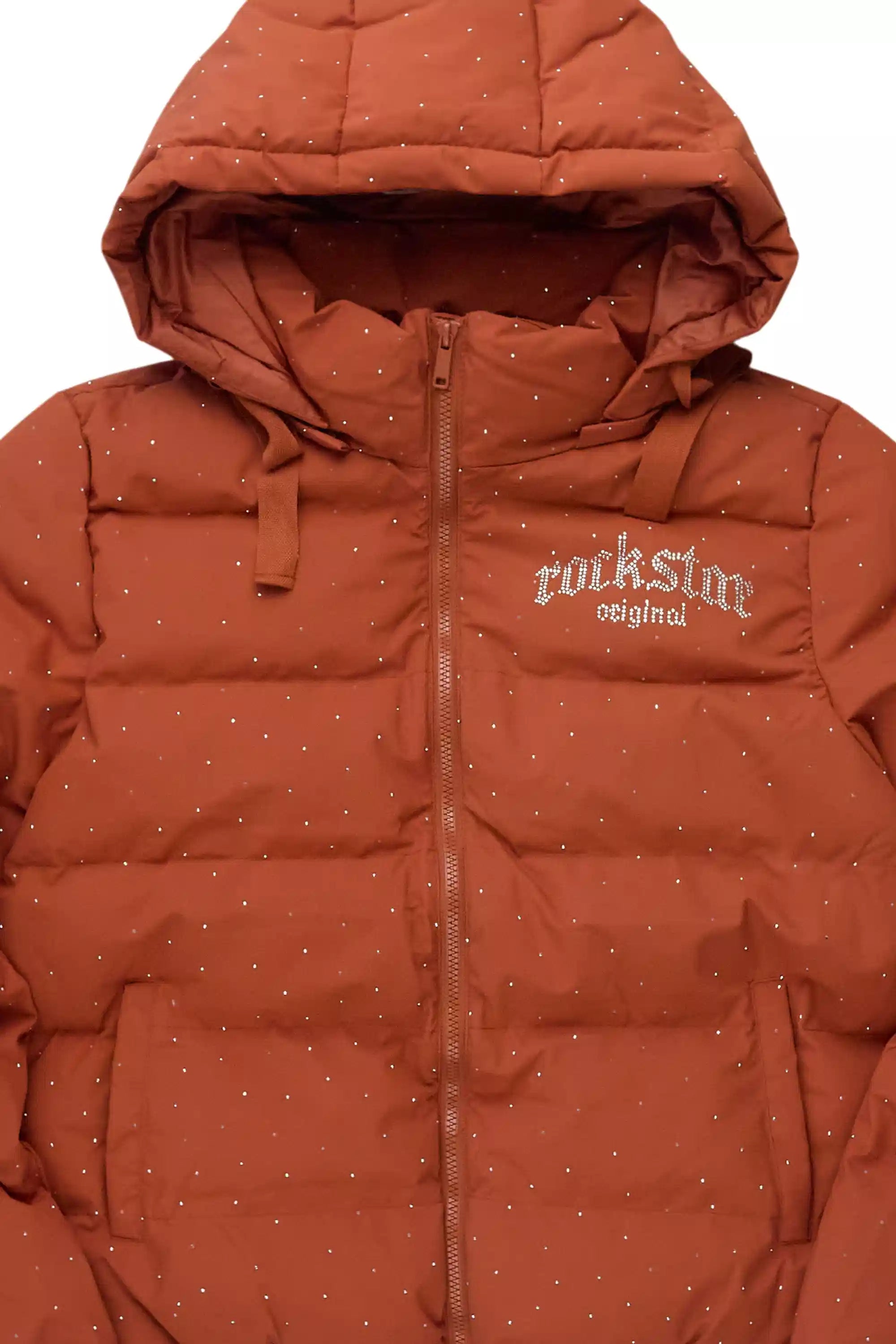 Onellia Mocha Rhinestone Puffer Jacket