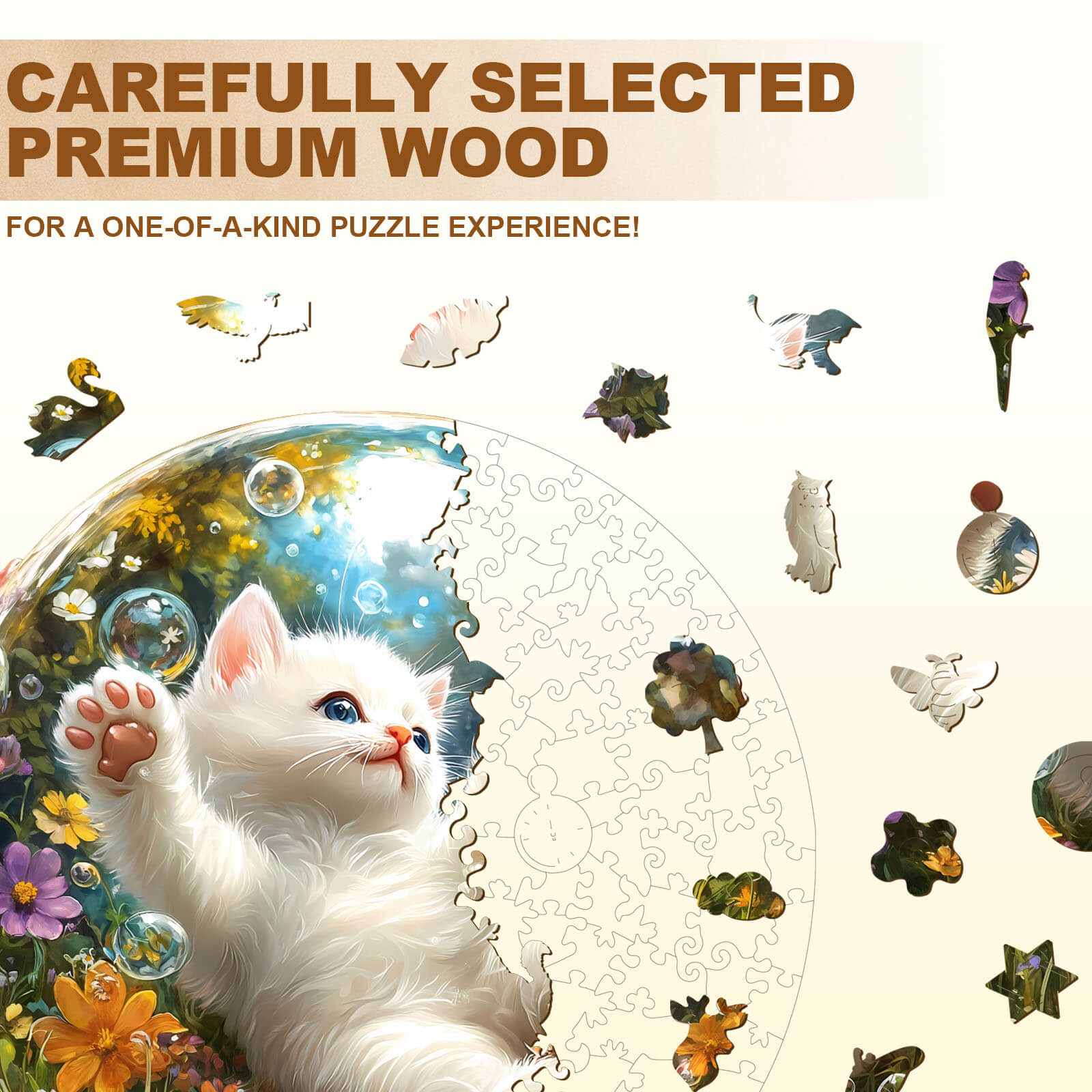 Bubble Cat-1 Wooden Jigsaw Puzzle