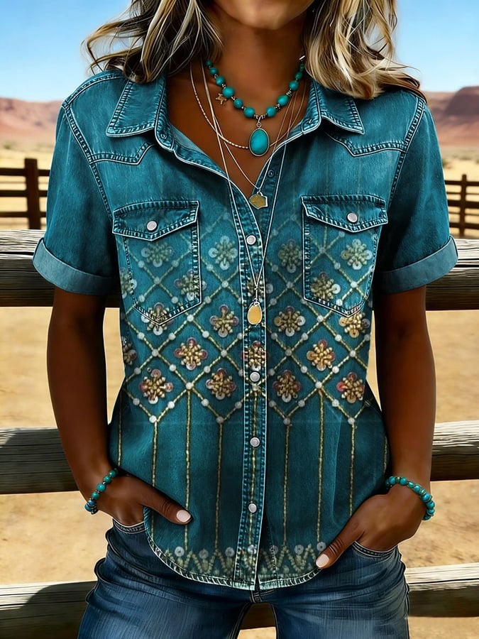 Women's Vintage Print Pocket Shirt
