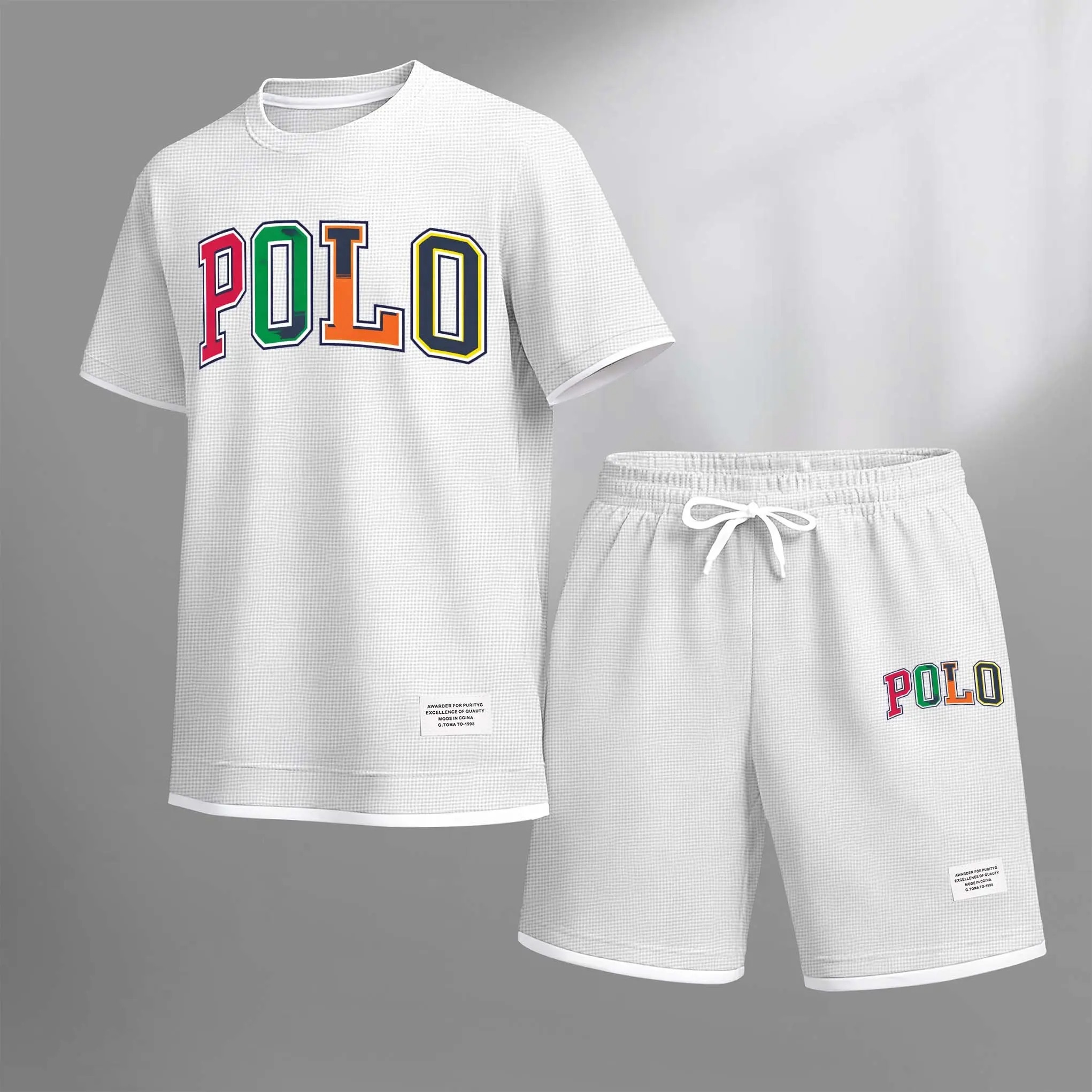 Men’s Printed Polo Shirt & Drawstring Shorts Set – Casual Summer 2-Piece Outfit