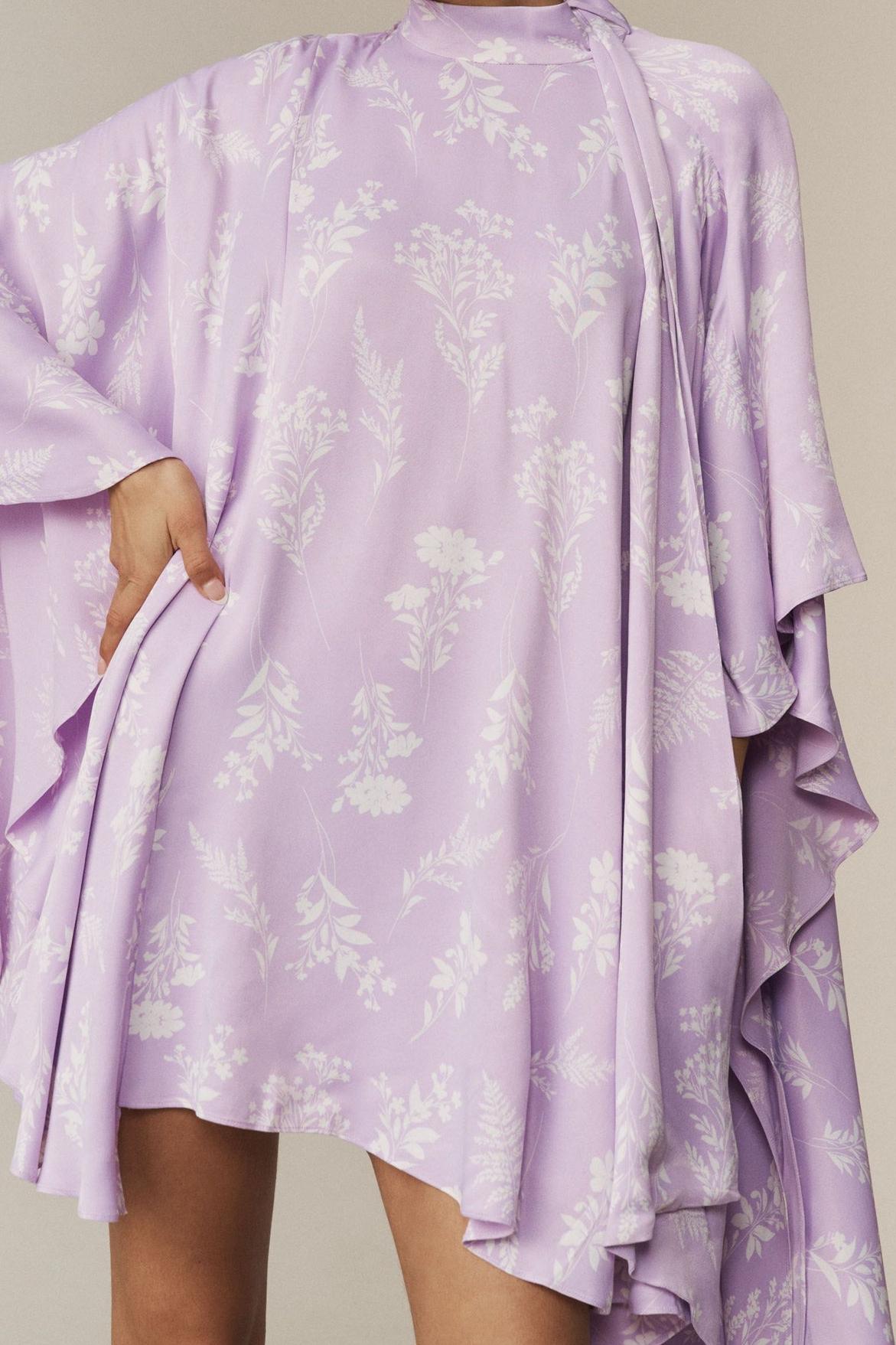 High-Neck Swing Long-Sleeve Mini Dress