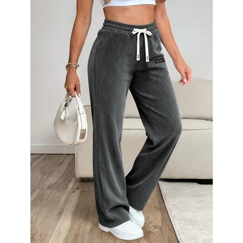 Women's Essential Corduroy Pants, Lightweight and Breathable with Back Pockets and Drawstring, Perfect for Versatile Occasions