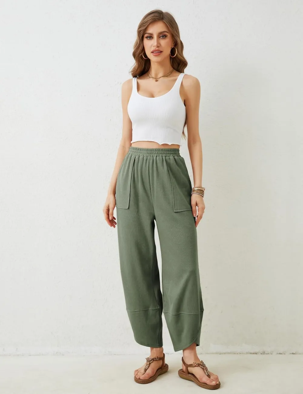 Women's Wide Leg Harem Pants Casual Palazzo Pants with Pockets High Waist Relaxed Fit