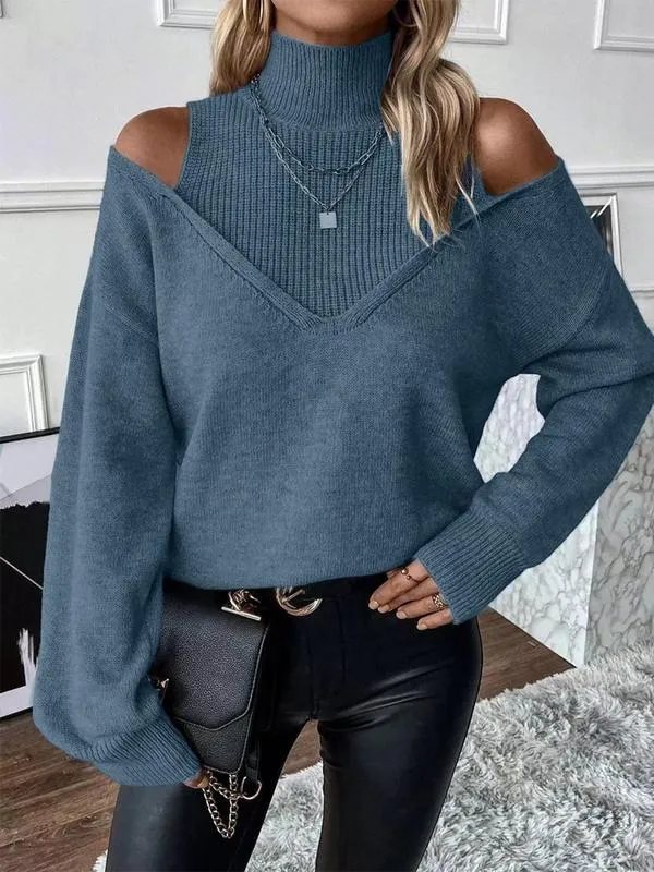 Women's Plain Cut Out High Neck Sweater