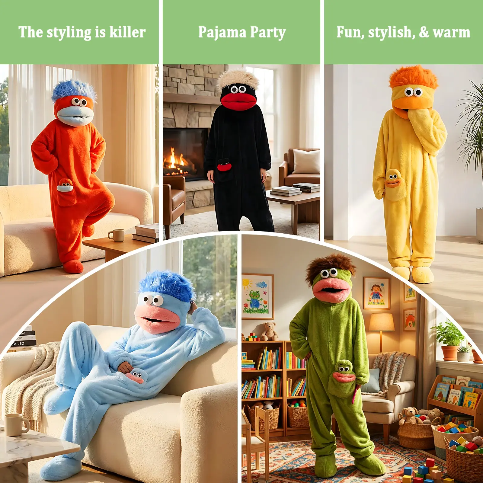 Funny Onesie Set, Comfortable Loose Hooded Flannel Pajamas