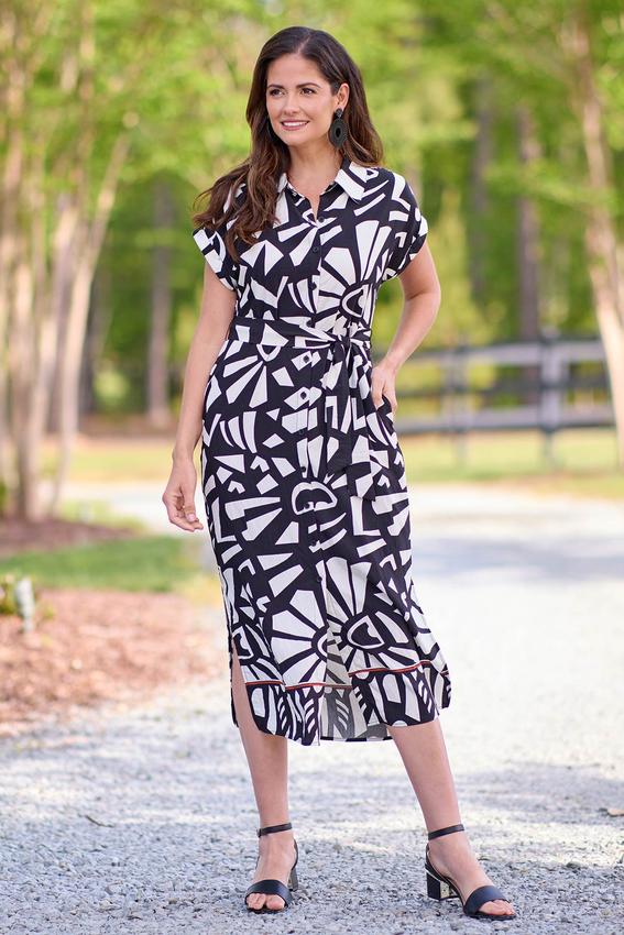 Black White Geo Midi Dress