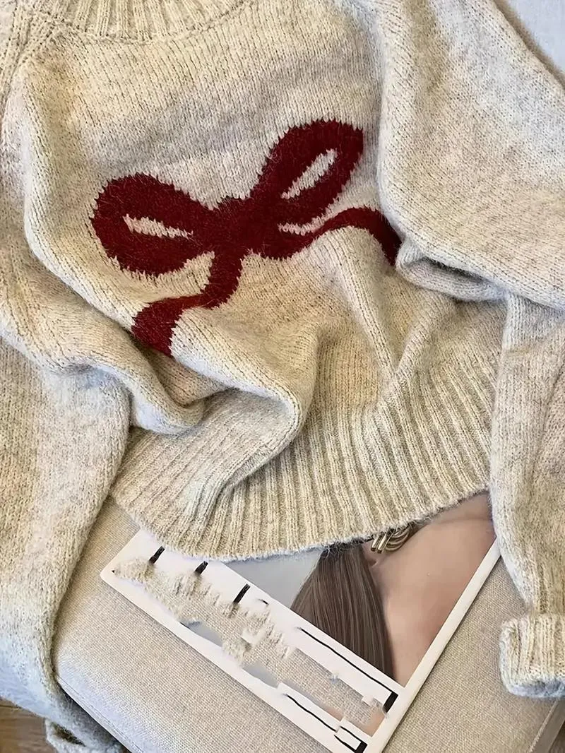 Elegant Bow Knit Sweater for Women