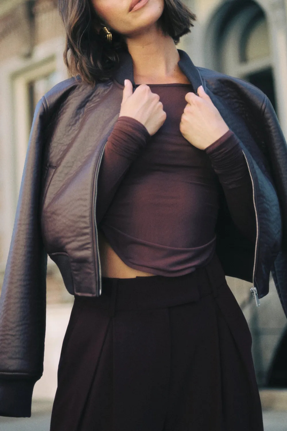 Faux Leather Bomber Jacket